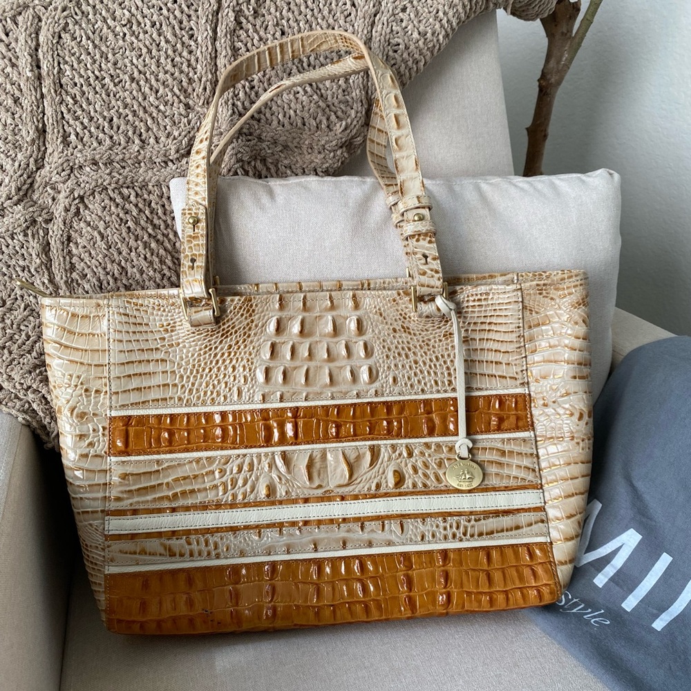 BRAHMIN croc leather tote with matching clutch wallet